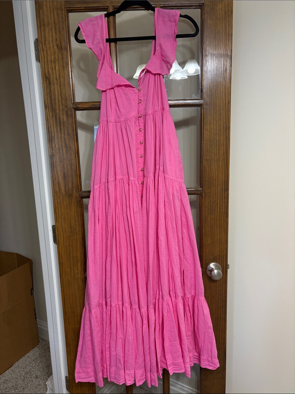 Anthropologie Pink Ruffled Tiered Maxi Dress